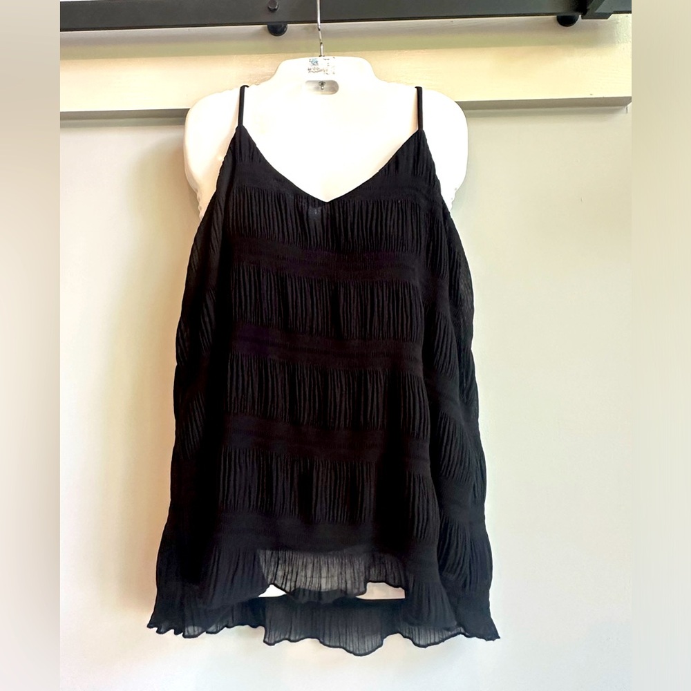 Gigi O spaghetti strap black tank top ribbed. Size Small